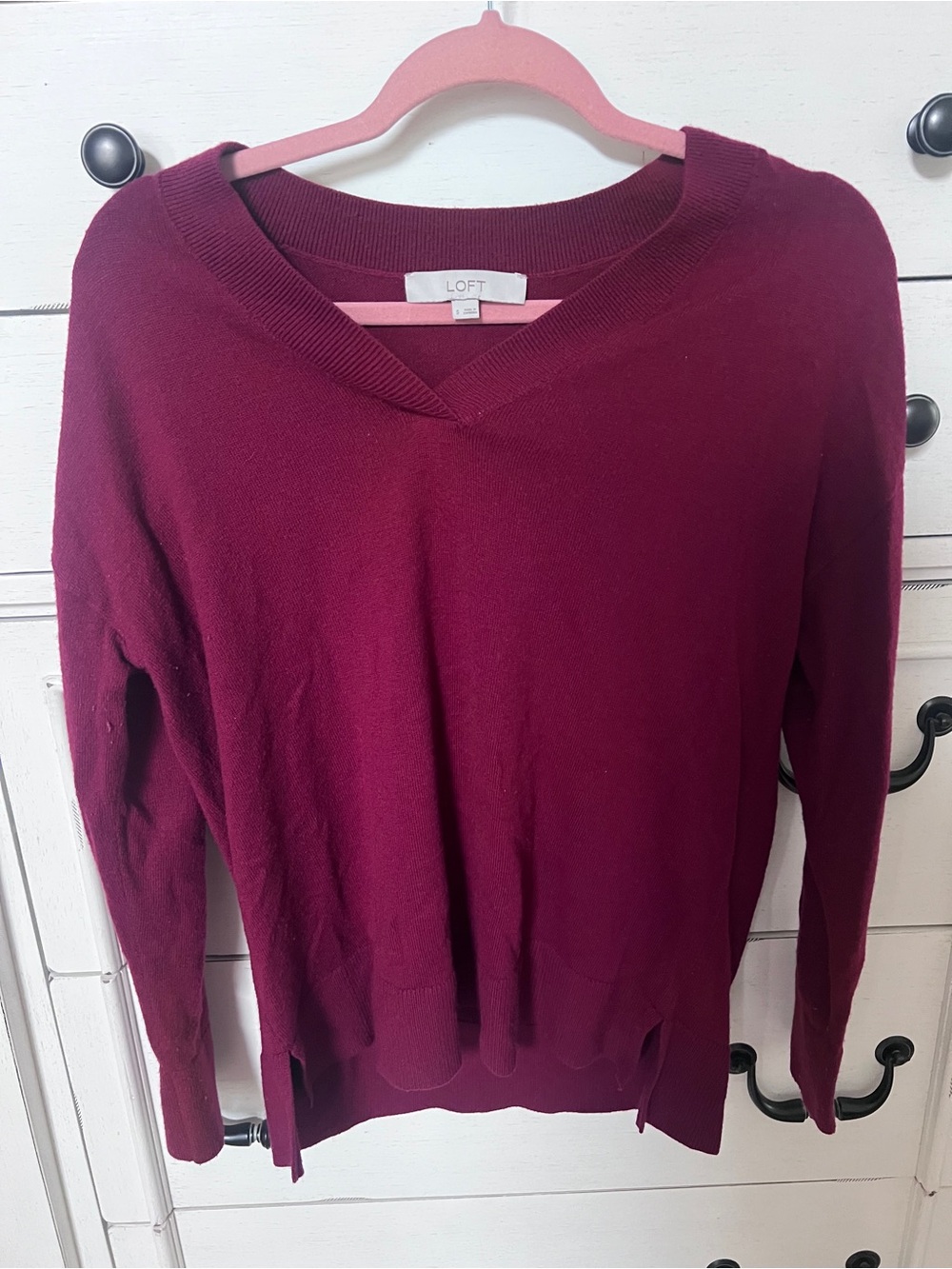 LOFT V-Neck Sweater in Burgundy